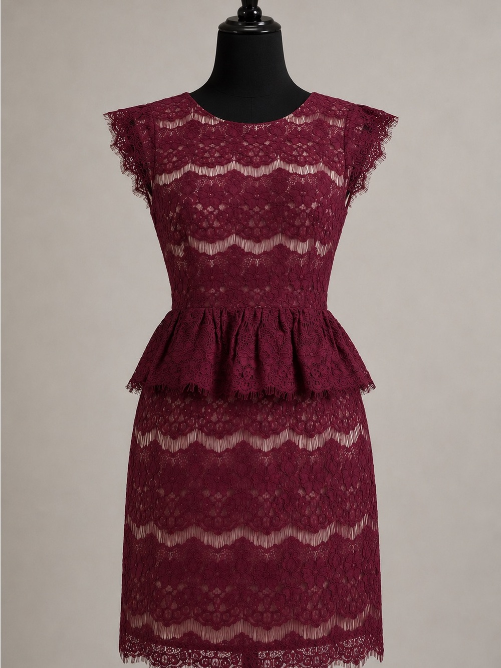 Anthropologie Wine Lace Peplum Midi Dress